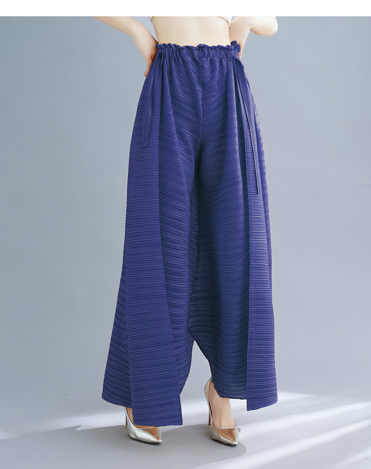Pleated Heavy-Duty Pleated Wide-Leg Pants High-Waisted Plus-Size Straight-Leg Pants Summer Loose Slimming Casual Pants Women's Long Pants