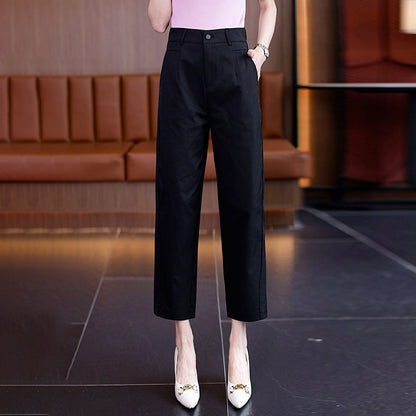 High-Waisted Casual Pants for Women, 2025 Spring and Autumn New Loose Slimming Cropped Cigarette Knife Pants for Petite Figures
