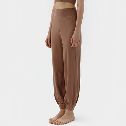 Spring New Casual Pants, Women's Sports Pants, High-Waisted, Belly-Controlling, Simple Flap Pocket Pantss, Loose Leg-Tie Yoga Pants for Women