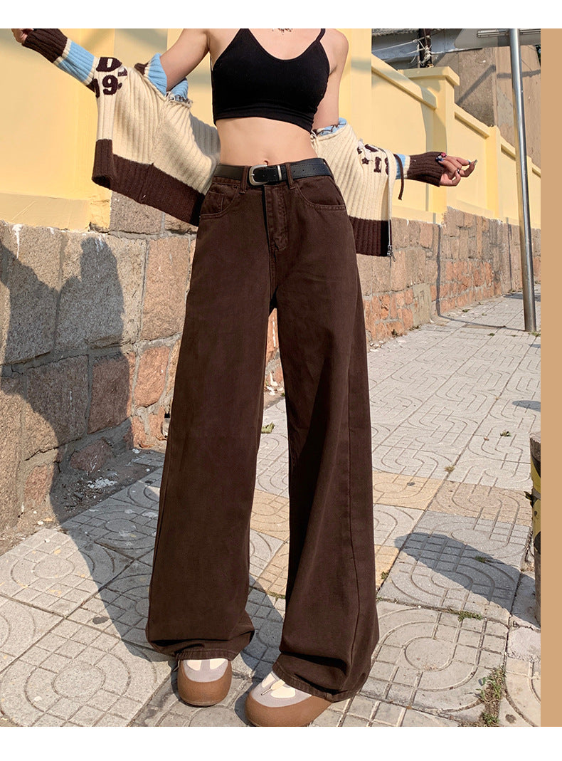 White Wide-Leg Jeans for Women, 2025 Spring New High-Waisted Loose Versatile Slimming Drape Straight-Leg Floor-Length Pants