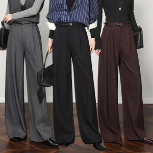 Authentic Wool Wide-Leg Pants for Women 25 New High-Waisted Slimming Tummy-Covering Straight-Leg Pants Women's Vertical Casual Pants