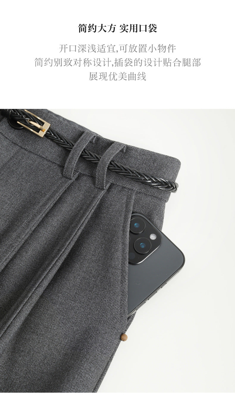 Authentic Wool Wide-Leg Pants for Women 25 New High-Waisted Slimming Tummy-Covering Straight-Leg Pants Women's Vertical Casual Pants