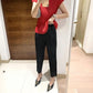 Miyake 2026 Straight-Leg Fashion High-Waisted Pocketed Cropped Pants with Elastic Waistband, Stretchy Pleated Slimming Cigarette Pants for Women