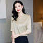 Short-Sleeved Silk Mid-Sleeve Shirt for Women, New V-Neck Elegant Office Wear, Japanese and Korean Casual Mulberry Silk Shirt