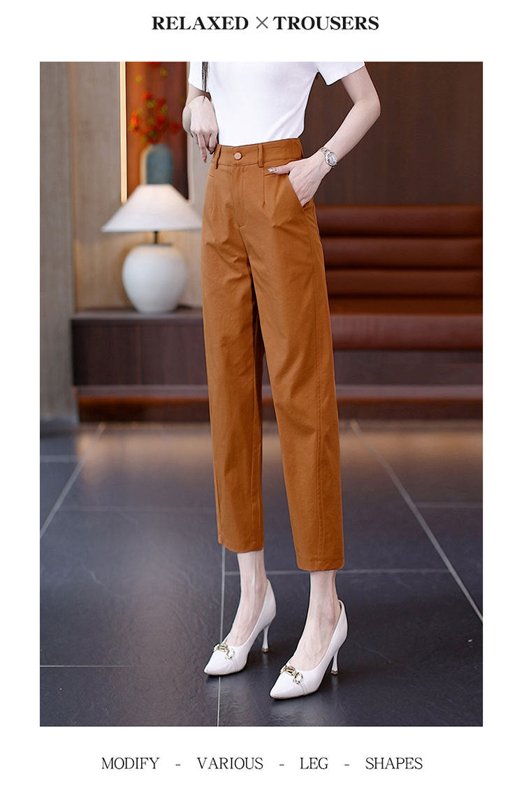 High-Waisted Casual Pants for Women, 2025 Spring and Autumn New Loose Slimming Cropped Cigarette Knife Pants for Petite Figures