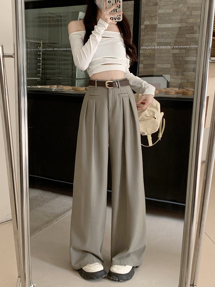 Real shot! 2024 elastic waist design sense suit pants casual pants women's wide leg pants high waist drape pants