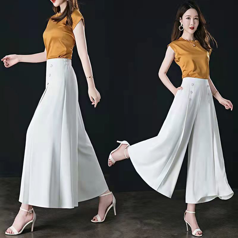Wide Leg Pants Women's Spring and Summer High Waist Loose Slimming Middle-aged Women's Pants Cropped Skirt Casual Skirt Pants