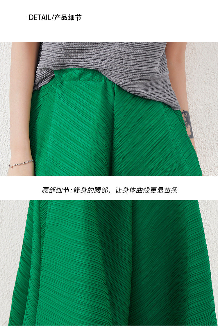 Miyake-Style Pleated Wide-Leg Pants for Women, High-Waisted, Drapey, Slimming, Casual, Versatile, Loose, Plus-Size, Cropped, Leg-Lengthening