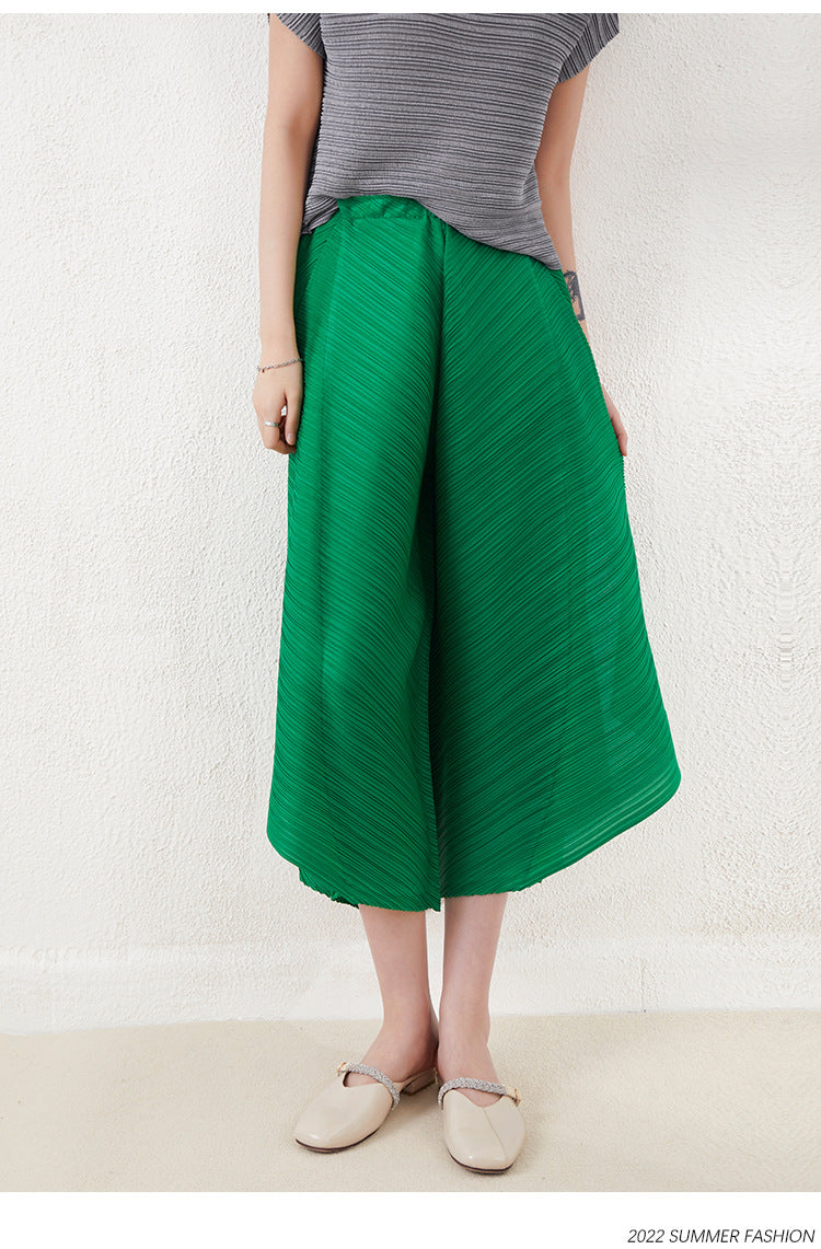 Miyake-Style Pleated Wide-Leg Pants for Women, High-Waisted, Drapey, Slimming, Casual, Versatile, Loose, Plus-Size, Cropped, Leg-Lengthening