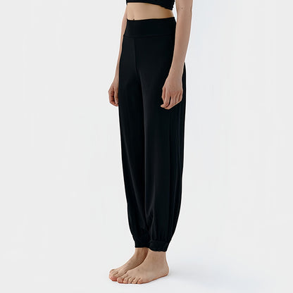 Spring New Casual Pants, Women's Sports Pants, High-Waisted, Belly-Controlling, Simple Flap Pocket Pantss, Loose Leg-Tie Yoga Pants for Women