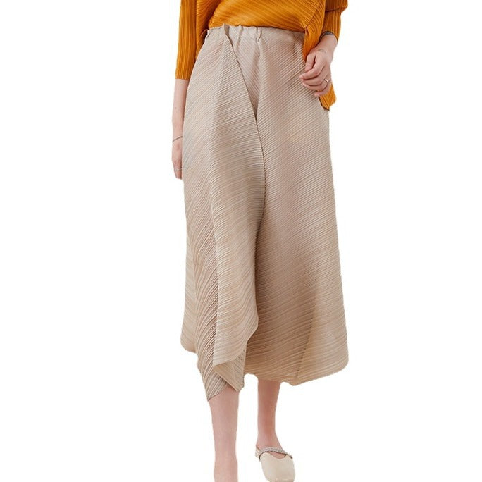 Miyake-Style Pleated Wide-Leg Pants for Women, High-Waisted, Drapey, Slimming, Casual, Versatile, Loose, Plus-Size, Cropped, Leg-Lengthening
