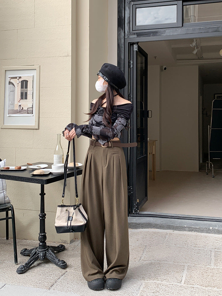 Real shot! 2024 elastic waist design sense suit pants casual pants women's wide leg pants high waist drape pants