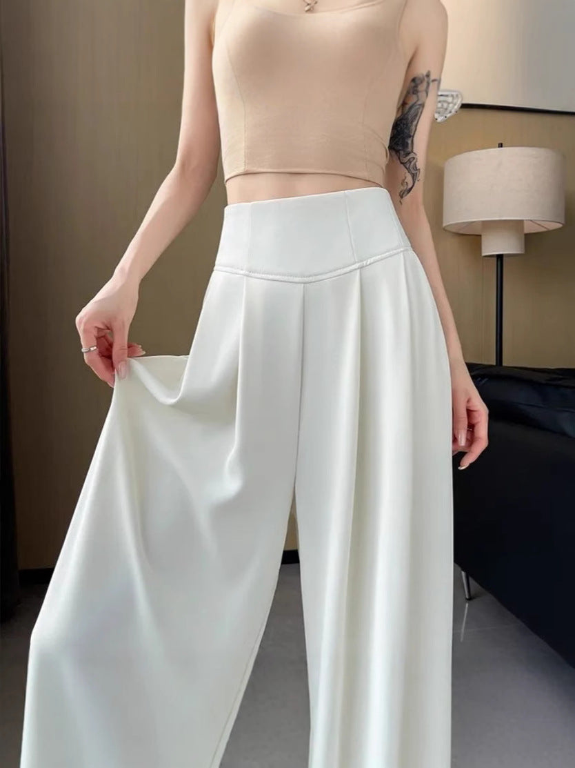 2025 Summer New High-Waisted Straight Wide-Leg Pants for Women, Stylish Versatile Slimming Floor-Length Pants Cross-Border