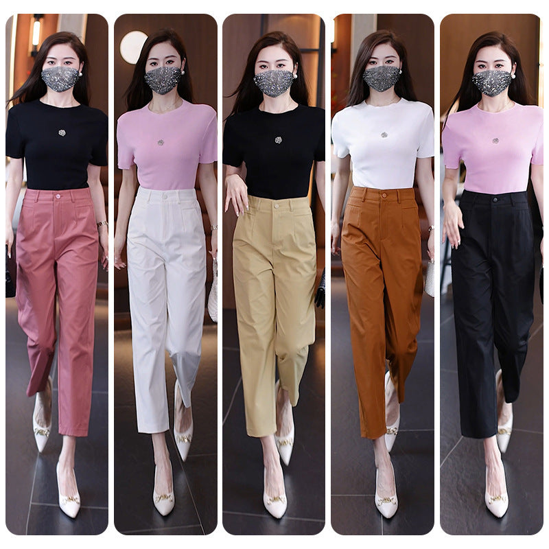 High-Waisted Casual Pants for Women, 2025 Spring and Autumn New Loose Slimming Cropped Cigarette Knife Pants for Petite Figures