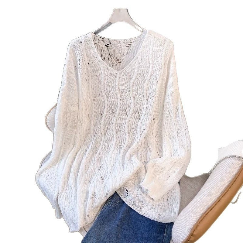 Designed Mid-Length Cut Out Early Spring Thin Loose Oversized Outer Blouse Top Women's Fashionable Knitwear