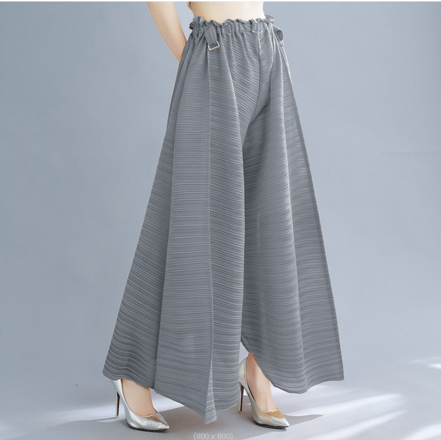 Pleated Heavy-Duty Pleated Wide-Leg Pants High-Waisted Plus-Size Straight-Leg Pants Summer Loose Slimming Casual Pants Women's Long Pants