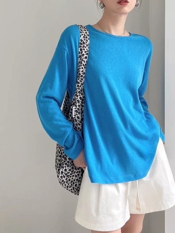 Back Design Sense Loose Micro-transparent Blouse Spring and Summer New Long-sleeved Sunscreen T-shirt Top for Women