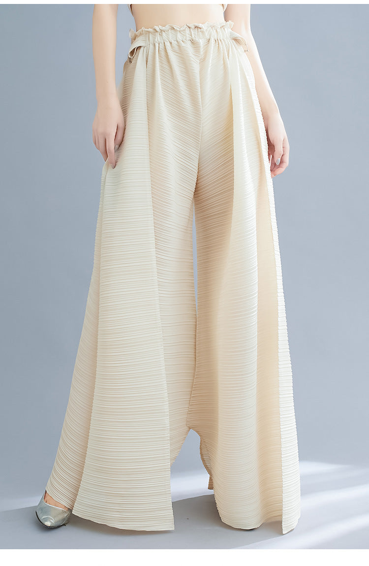 Pleated Heavy-Duty Pleated Wide-Leg Pants High-Waisted Plus-Size Straight-Leg Pants Summer Loose Slimming Casual Pants Women's Long Pants