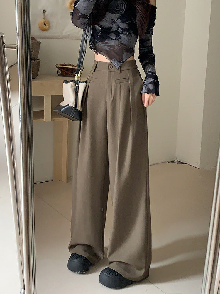 Real shot! 2024 elastic waist design sense suit pants casual pants women's wide leg pants high waist drape pants