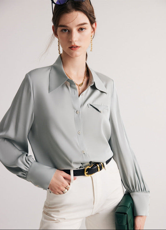 Silk Shirt for Women 2026 Early Spring New Style 19 Momme Stretch Double Georgette Solid Color Office Ol Mulberry Silk Blouse