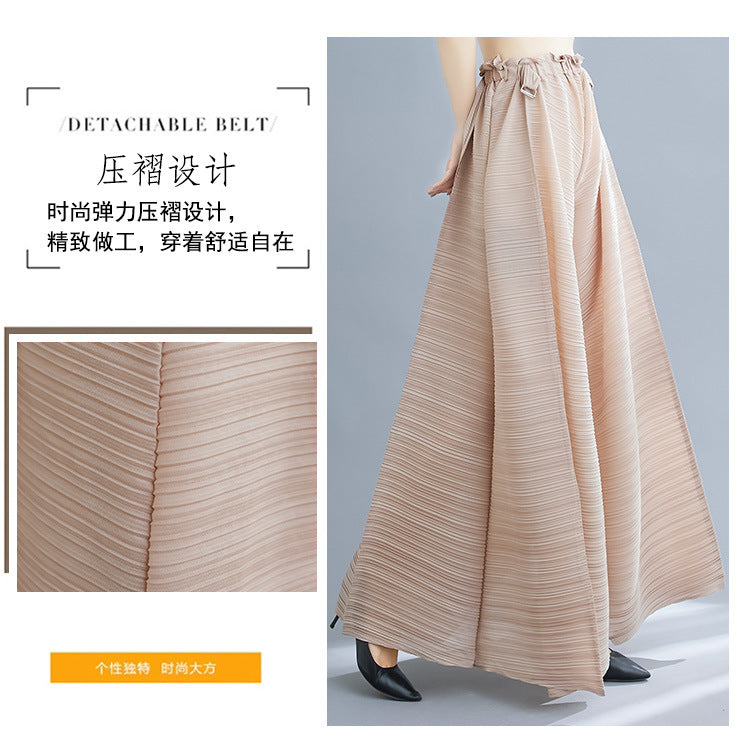 Pleated Heavy-Duty Pleated Wide-Leg Pants High-Waisted Plus-Size Straight-Leg Pants Summer Loose Slimming Casual Pants Women's Long Pants