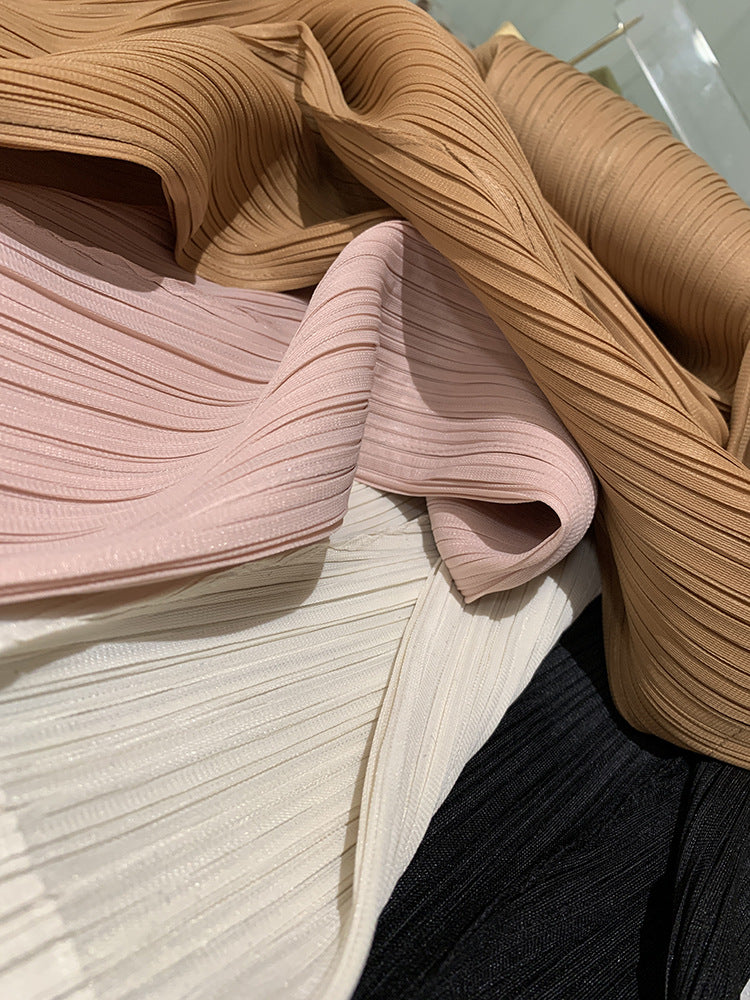 Miyake 2026 Straight-Leg Fashion High-Waisted Pocketed Cropped Pants with Elastic Waistband, Stretchy Pleated Slimming Cigarette Pants for Women