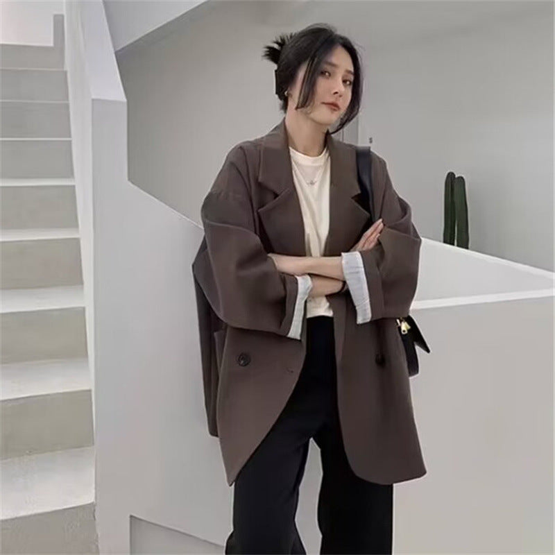 Casual Style Blazer for Women 2026 Spring and Autumn New Street Style Internet Celebrity Simple Loose Coffee-Colored Small Suit