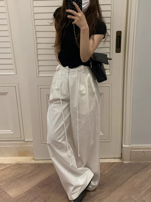 White American-style Overalls 2025 Women's Spring Comfortable Breathable Thin Short Quick-drying Loose Casual Pants Paratrooper Pants