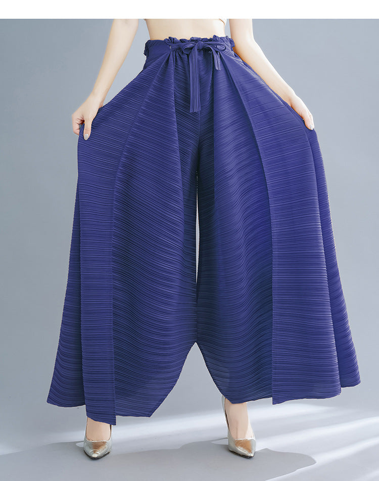 Pleated Heavy-Duty Pleated Wide-Leg Pants High-Waisted Plus-Size Straight-Leg Pants Summer Loose Slimming Casual Pants Women's Long Pants