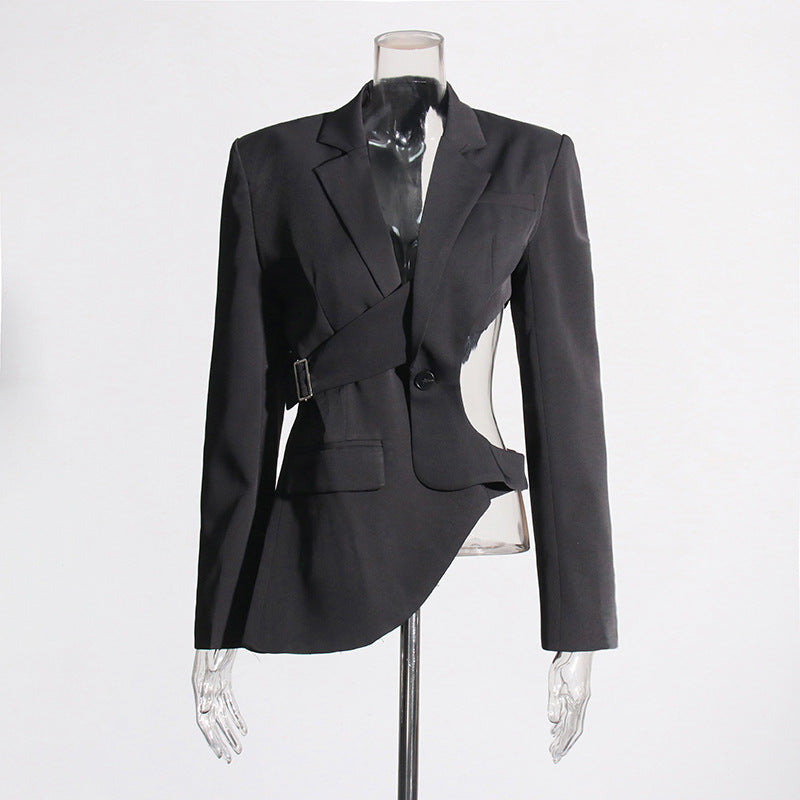 Irregular Deconstructed Blazer 2026 New Style Unique Long-Sleeve Hollow-Out High-End Waist-Cinching Blazer Jacket for Women