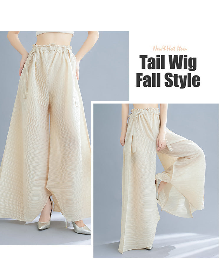 Pleated Heavy-Duty Pleated Wide-Leg Pants High-Waisted Plus-Size Straight-Leg Pants Summer Loose Slimming Casual Pants Women's Long Pants
