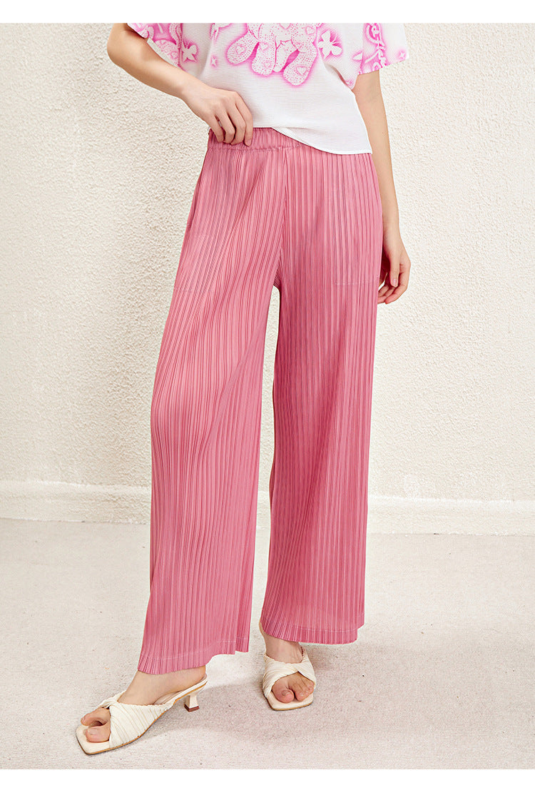 Miyake High Waist Wide Leg Pants Women's Spring and Summer 2024 New Pleated Casual Loose Slimming Straight Long Trousers