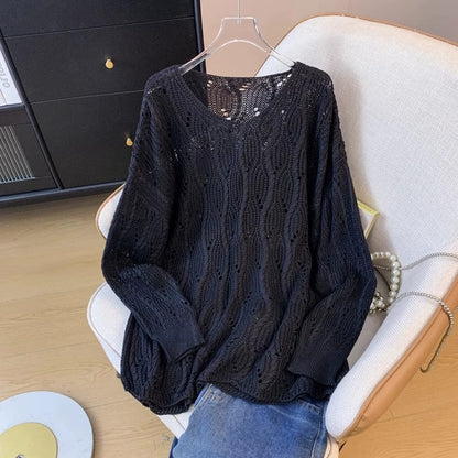 Designed Mid-Length Cut Out Early Spring Thin Loose Oversized Outer Blouse Top Women's Fashionable Knitwear