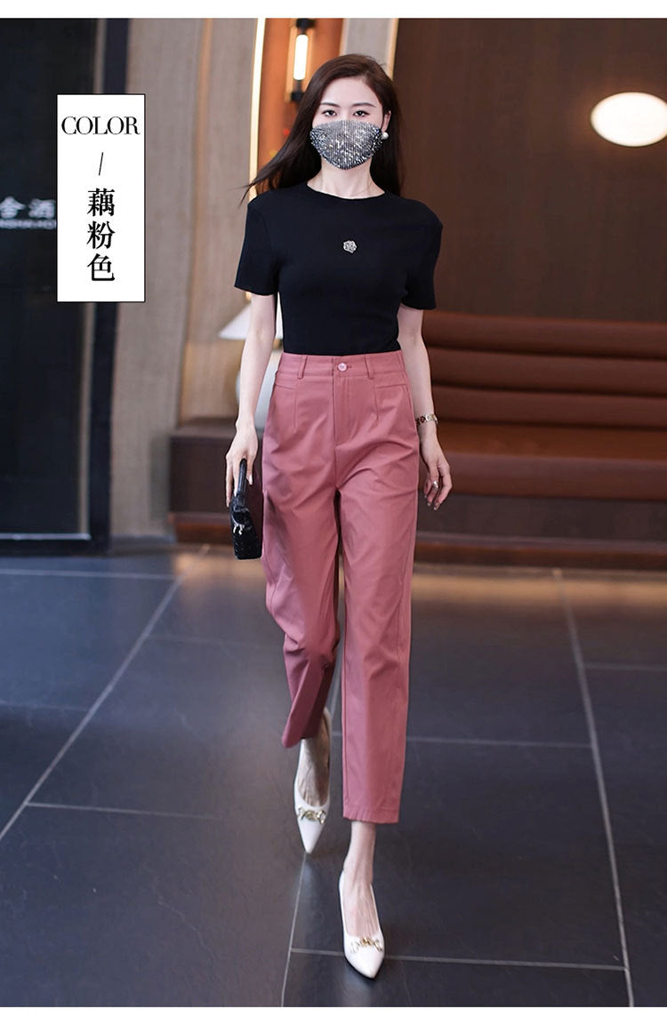 High-Waisted Casual Pants for Women, 2025 Spring and Autumn New Loose Slimming Cropped Cigarette Knife Pants for Petite Figures