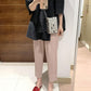 Miyake 2026 Straight-Leg Fashion High-Waisted Pocketed Cropped Pants with Elastic Waistband, Stretchy Pleated Slimming Cigarette Pants for Women