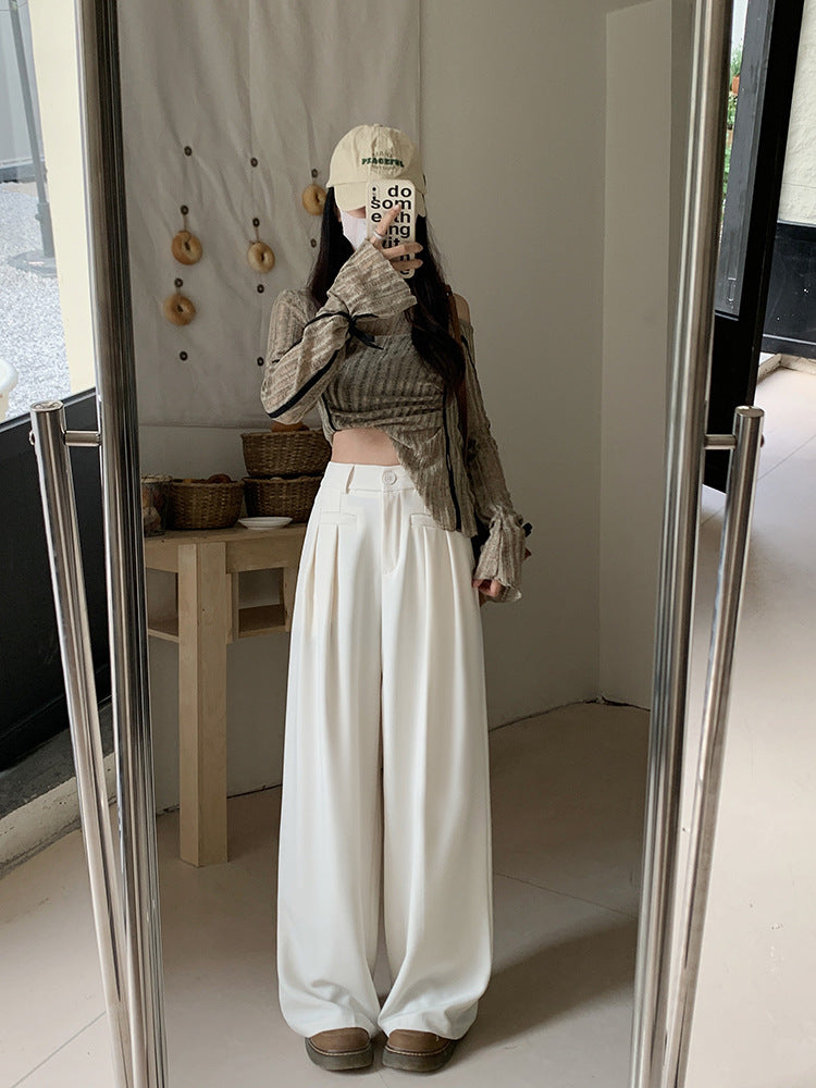 Real shot! 2024 elastic waist design sense suit pants casual pants women's wide leg pants high waist drape pants