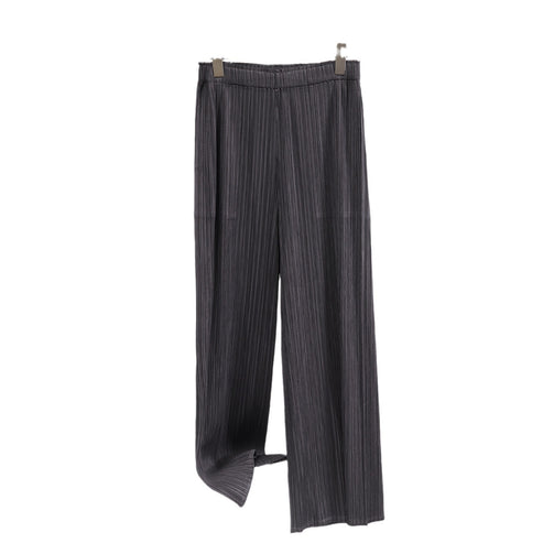 Miyake Wide-leg Pants Women's High-waist Pendant Pleated Pants Women's Loosening Waist Cropped Pants Black All-match Casual Pants