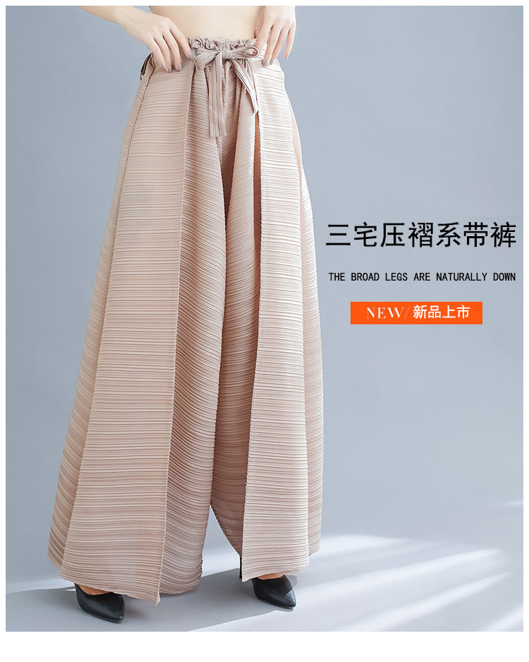 Pleated Heavy-Duty Pleated Wide-Leg Pants High-Waisted Plus-Size Straight-Leg Pants Summer Loose Slimming Casual Pants Women's Long Pants