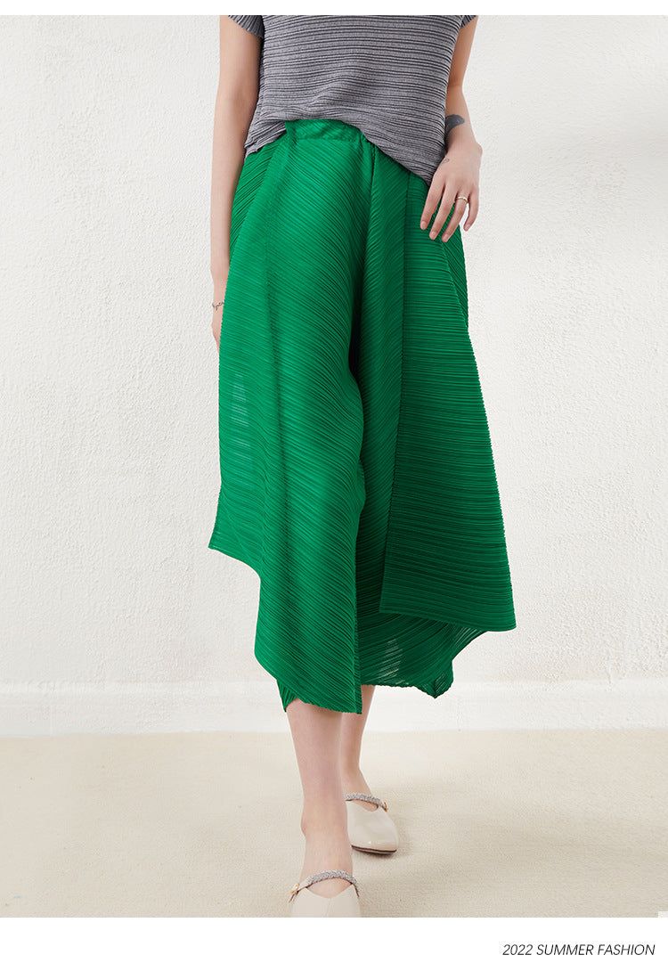 Miyake-Style Pleated Wide-Leg Pants for Women, High-Waisted, Drapey, Slimming, Casual, Versatile, Loose, Plus-Size, Cropped, Leg-Lengthening