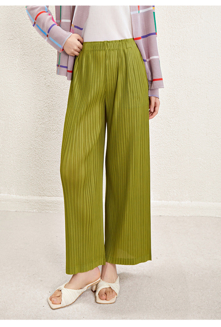 Miyake High Waist Wide Leg Pants Women's Spring and Summer 2024 New Pleated Casual Loose Slimming Straight Long Trousers
