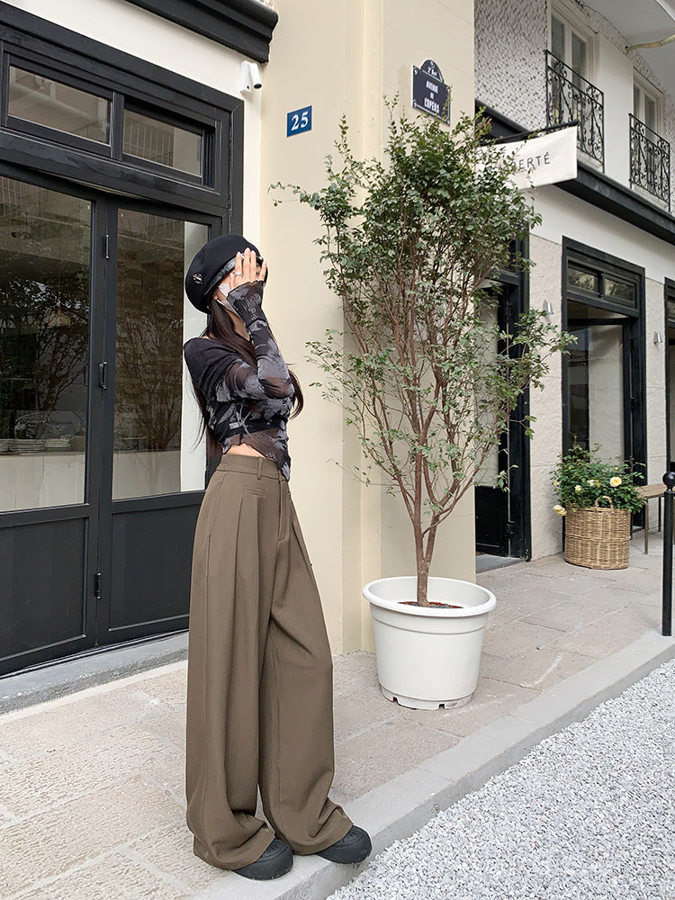 Real shot! 2024 elastic waist design sense suit pants casual pants women's wide leg pants high waist drape pants