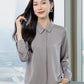 2026 Spring and Autumn Women's Silk Shirt, Solid Color, Turn-Down Collar, Long Sleeve, Real Silk Blouse, Office Professional Top