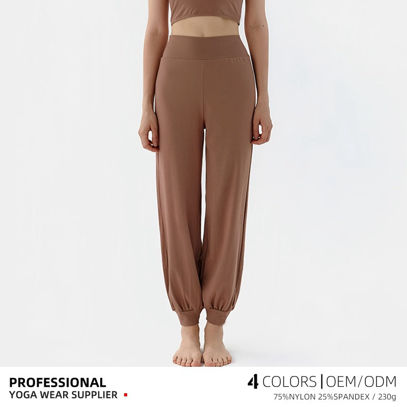 Spring New Casual Pants, Women's Sports Pants, High-Waisted, Belly-Controlling, Simple Flap Pocket Pantss, Loose Leg-Tie Yoga Pants for Women