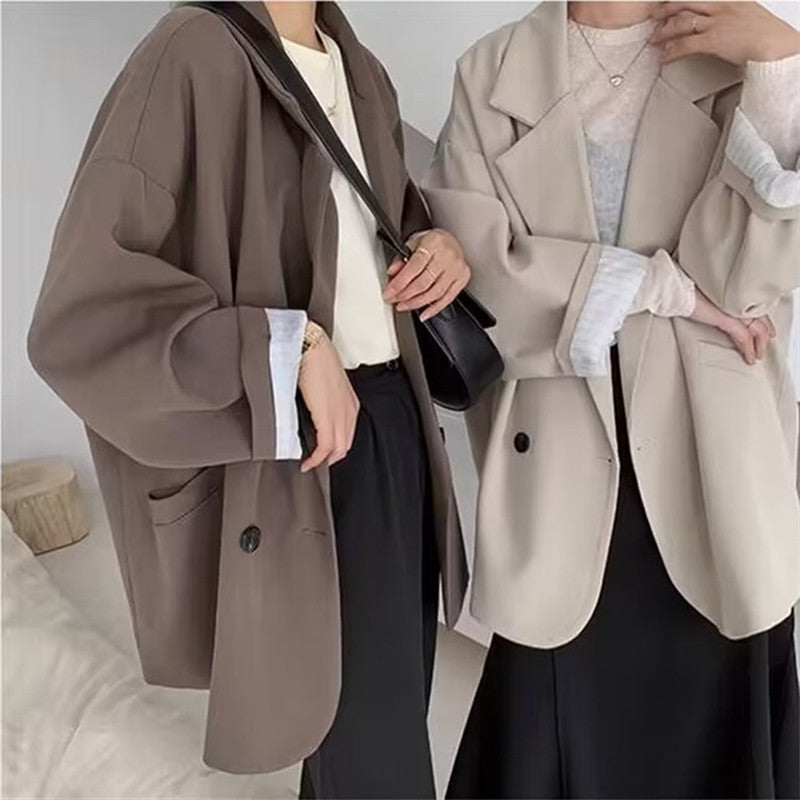 Casual Style Blazer for Women 2026 Spring and Autumn New Street Style Internet Celebrity Simple Loose Coffee-Colored Small Suit