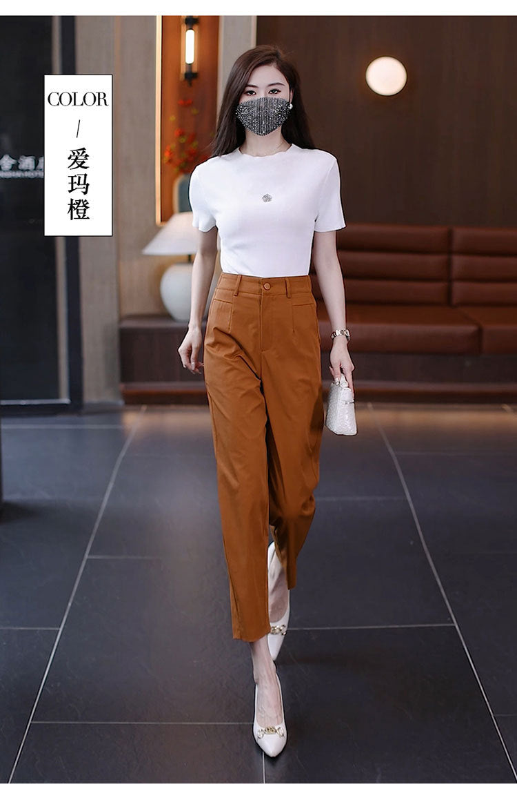 High-Waisted Casual Pants for Women, 2025 Spring and Autumn New Loose Slimming Cropped Cigarette Knife Pants for Petite Figures