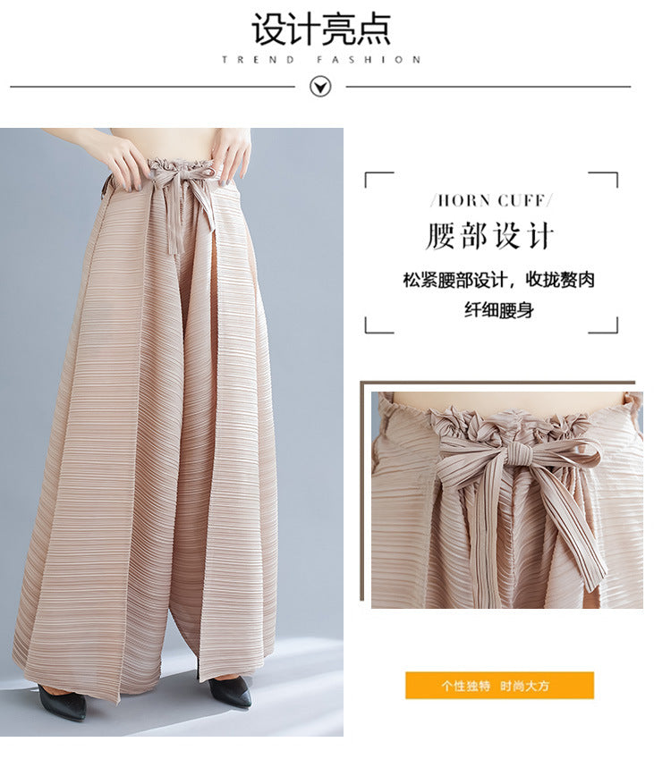 Pleated Heavy-Duty Pleated Wide-Leg Pants High-Waisted Plus-Size Straight-Leg Pants Summer Loose Slimming Casual Pants Women's Long Pants