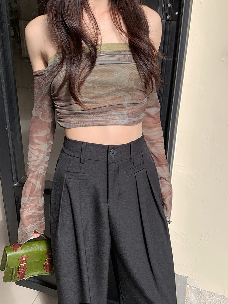 Real shot! 2024 elastic waist design sense suit pants casual pants women's wide leg pants high waist drape pants