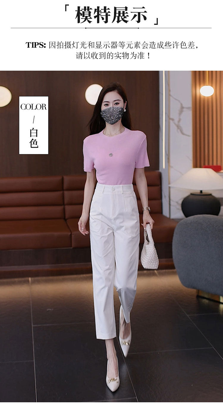 High-Waisted Casual Pants for Women, 2025 Spring and Autumn New Loose Slimming Cropped Cigarette Knife Pants for Petite Figures