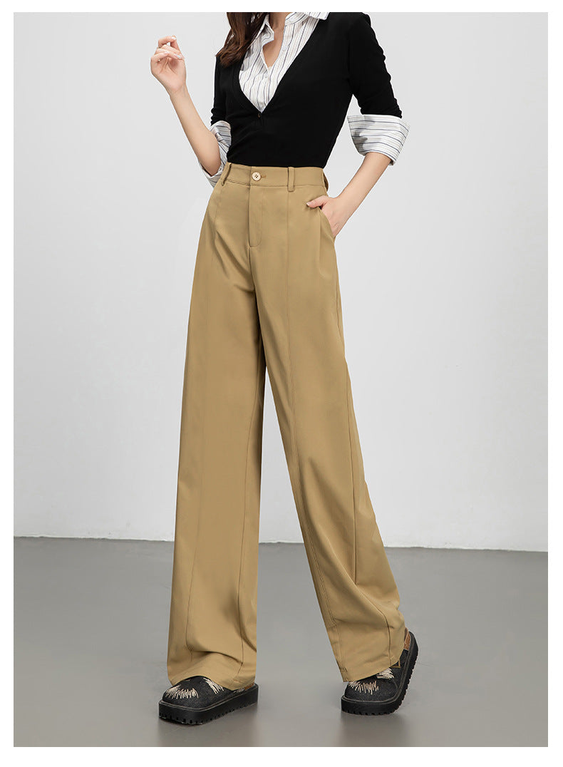 Wide-Leg Pants for Women 2025 Fashion Loose Slimming Straight Pants High-Waisted Drapey Three-Dimensional Seam Casual Long Pants
