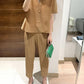 Miyake 2026 Straight-Leg Fashion High-Waisted Pocketed Cropped Pants with Elastic Waistband, Stretchy Pleated Slimming Cigarette Pants for Women
